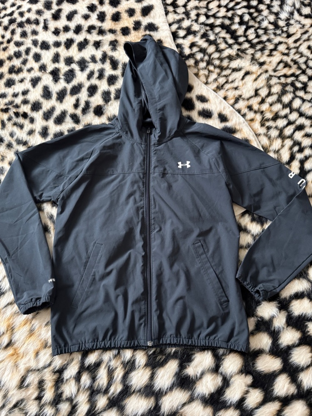 Under Armour Black Hooded Windbreaker Jacket with White Logo